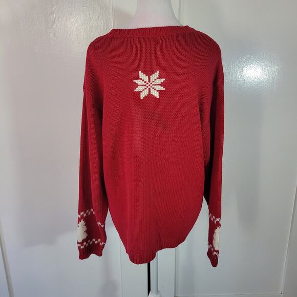 Croft & Barrow Size L Vintage Red Ugly Christmas Full Zip Cardigan Snowmen - Picture 5 of 10